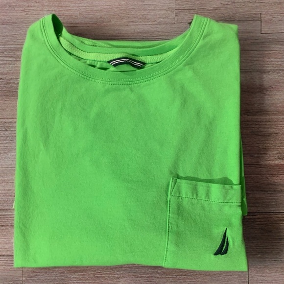 Nautica Mens Performance Tee Slim Fir Pocket T Shirt Green with Navy Logo Sz XXL - Picture 1 of 4